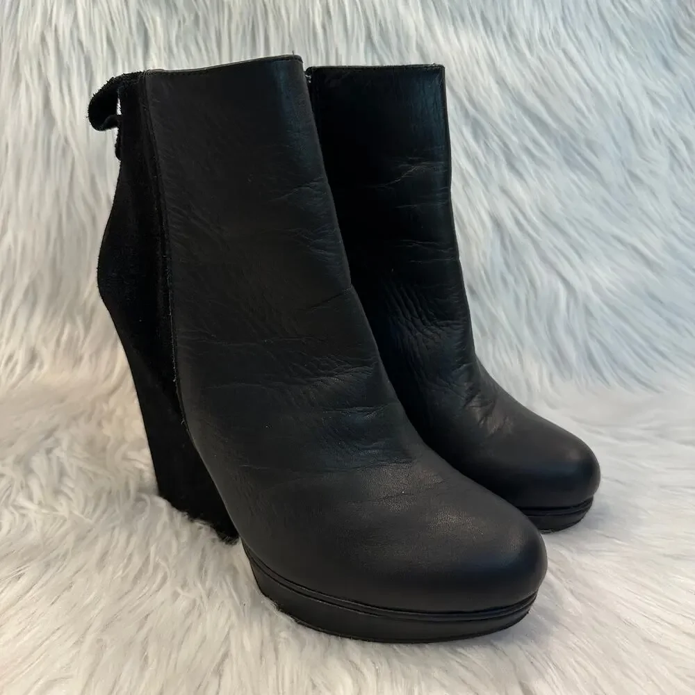 Steve Madden Upstage Ankle Boots Suede Leather Chunky Heel Platform Boots Black - Picture 3 of 8